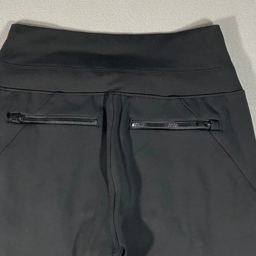 Athleta Black High Rise Ribbed Jogger Pants Zipper Pockets SP Active Athleisure